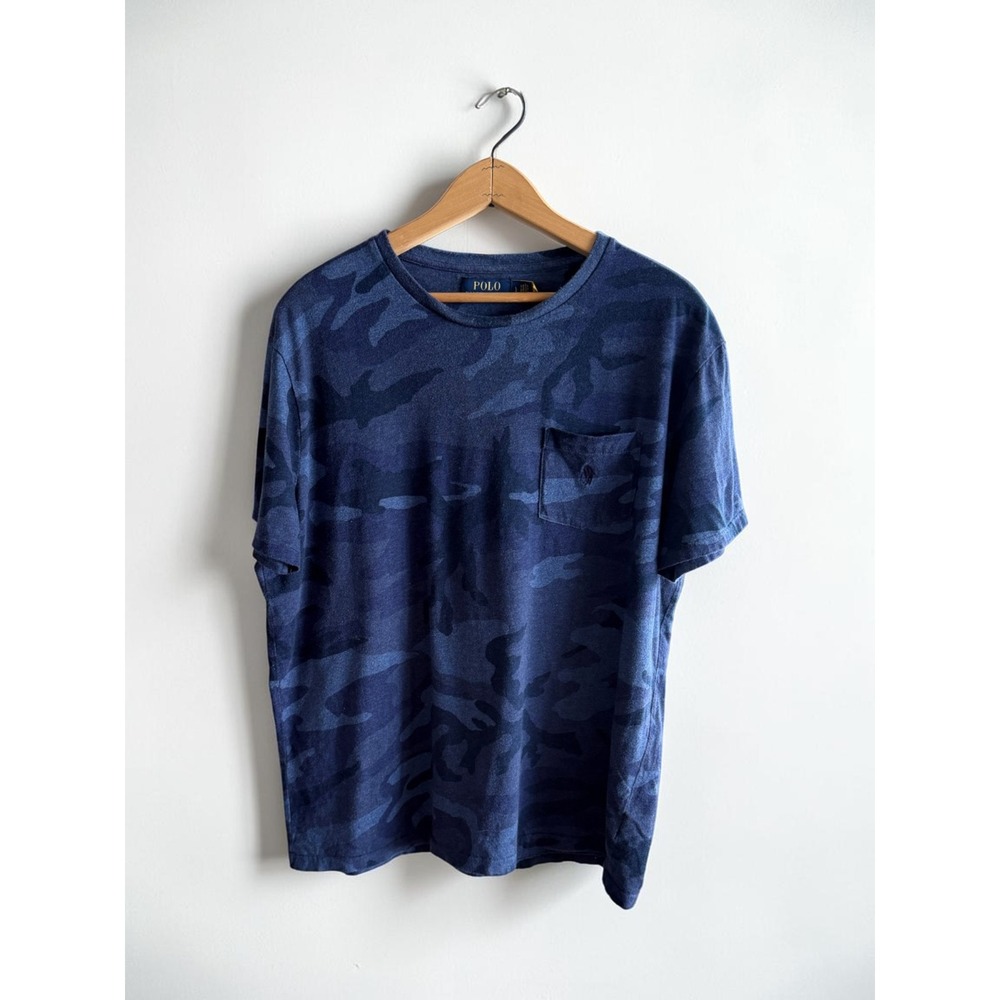 Polo Ralph Lauren Mens Blue Camo Pocket T-Shirt Size Large Short Sleeve Tee